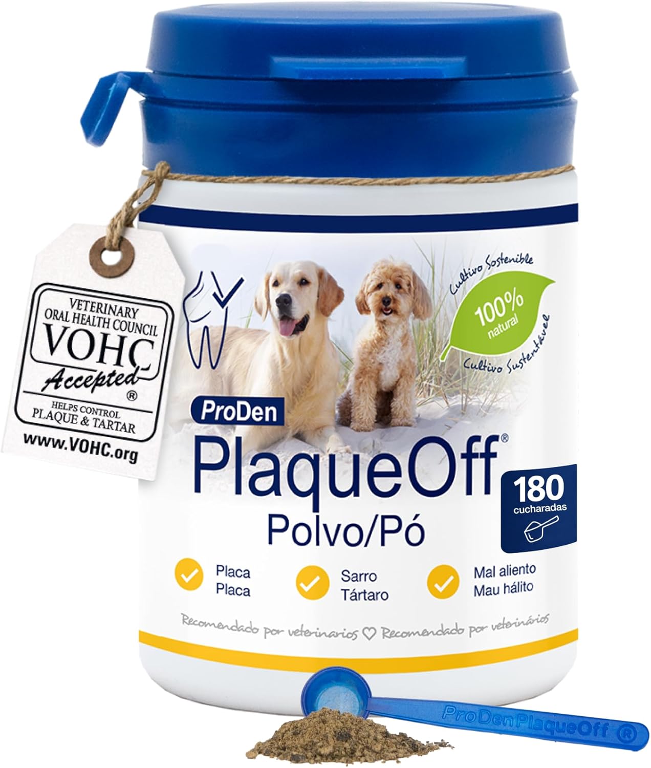ProDen PlaqueOff Perros y Gatos en Polvo 60g, Limpieza Dental con 100% Alga
