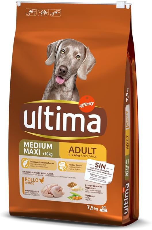 Ultima Medium-Maxi Adult Pollo, Comida seca para perros, 7,5kg