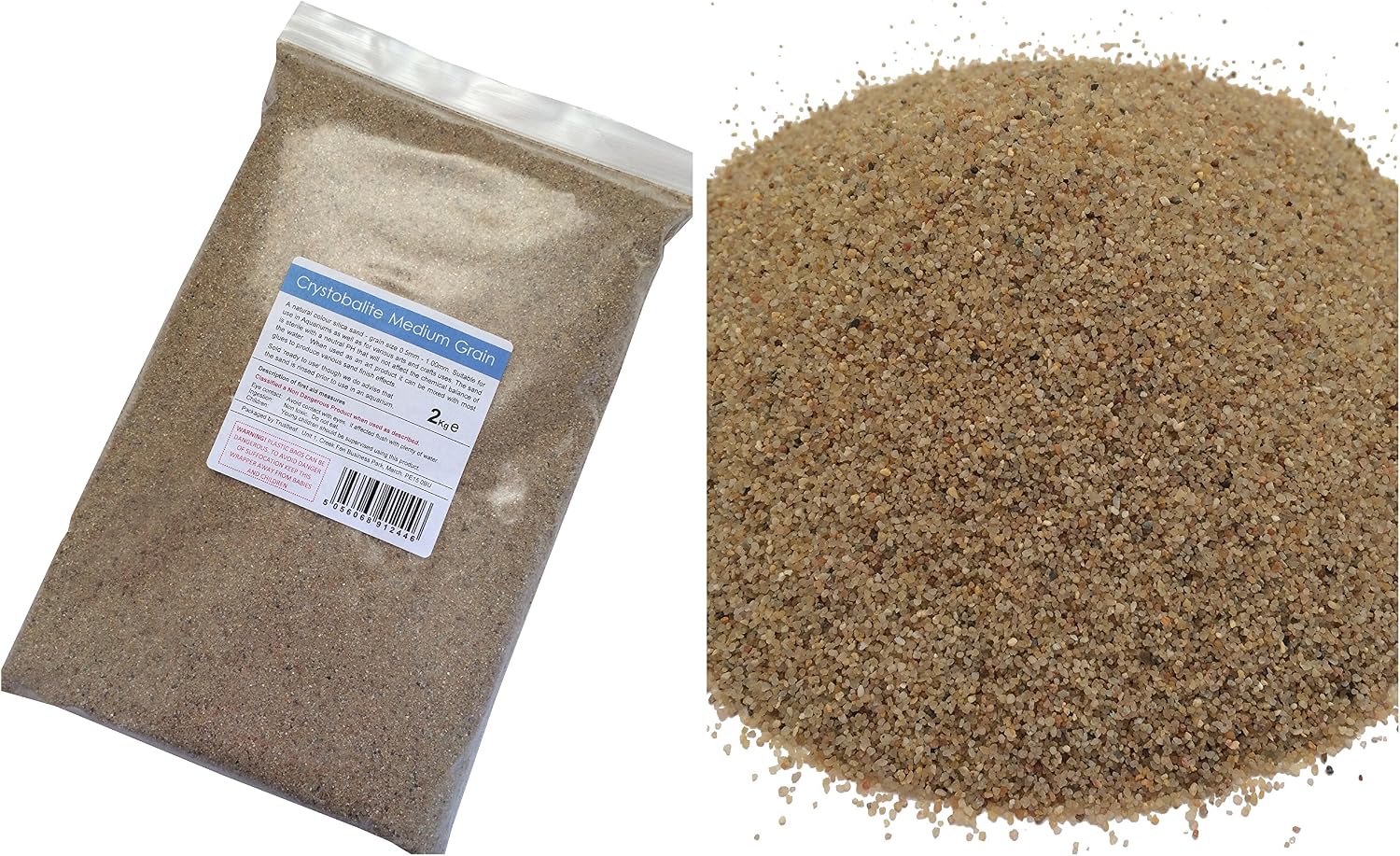 Arena de sílice de color natural de 2 kg, grano medio, artes y manualidades