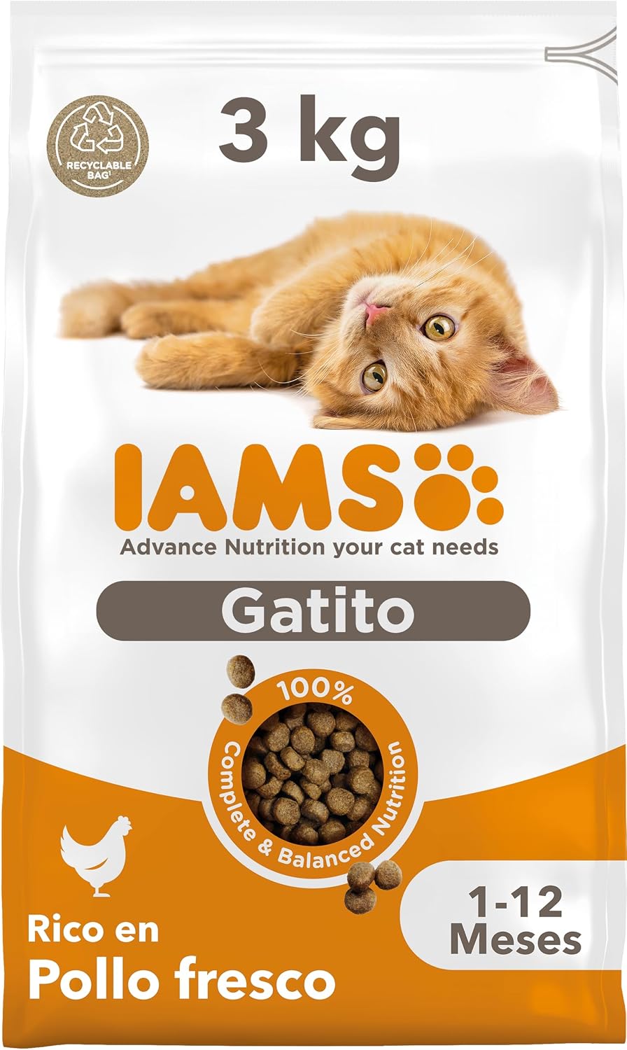 IAMS Alimento Seco para Gatitos de 1-12 meses, Pollo, 3 kg – Para gatitos junior