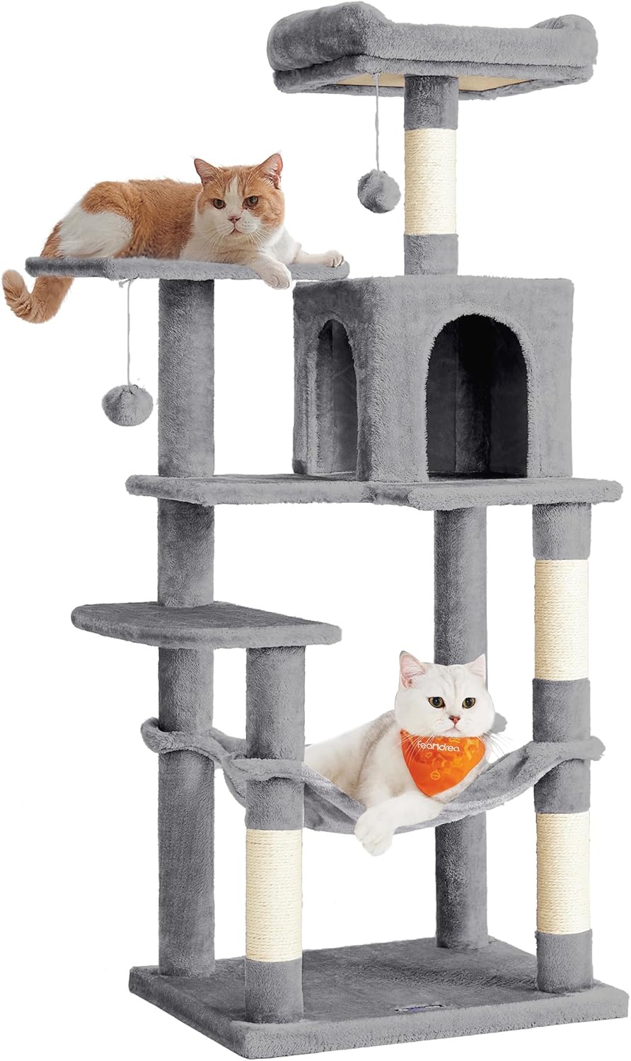 Feandrea Árbol para Gatos, Altura 143 cm, Torre de Gatos, con 4 Postes