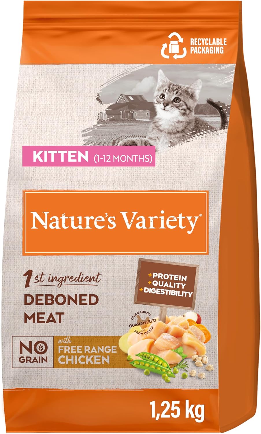 Natures Variety No Grain Pienso para Gatos Kitten con Pollo - 1,25kg