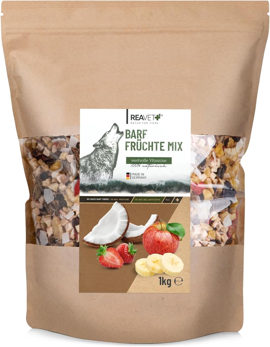 ReaVET Barf mezcla de frutas 1 kg, copos de frutas para perros sin cereales