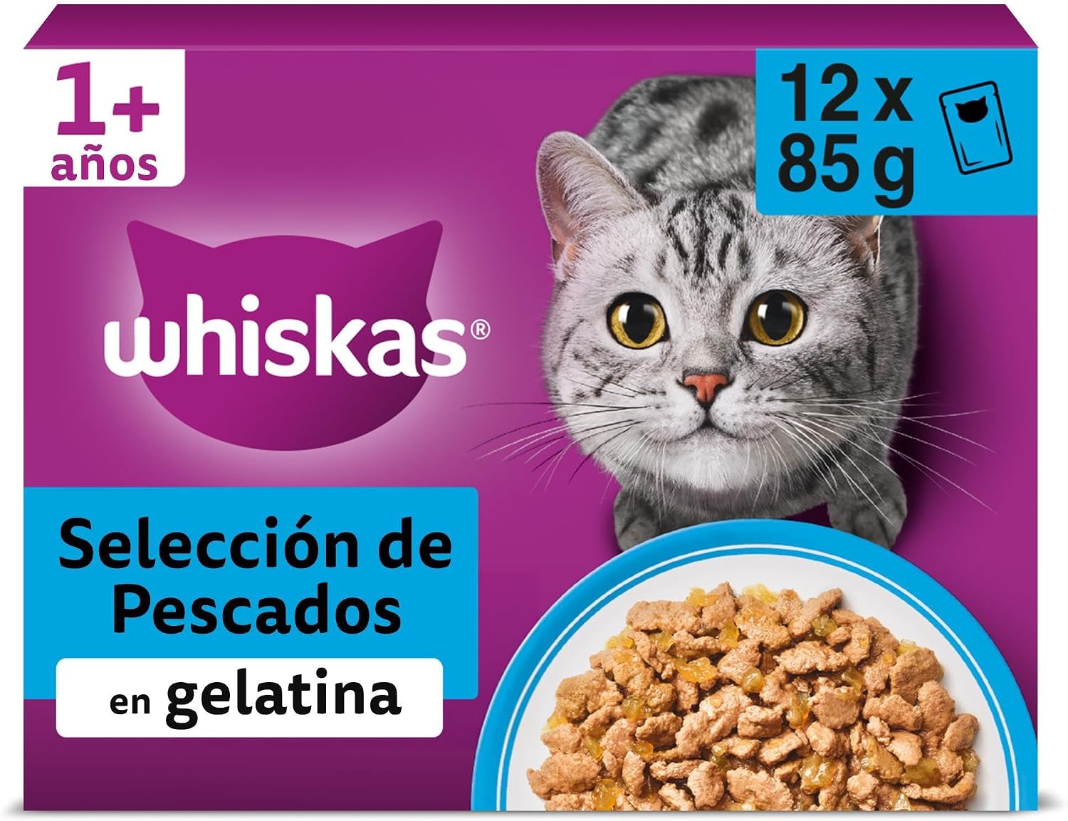 Whiskas Comida Húmeda para Gatos Adultos Selección Pescados en Gelatina