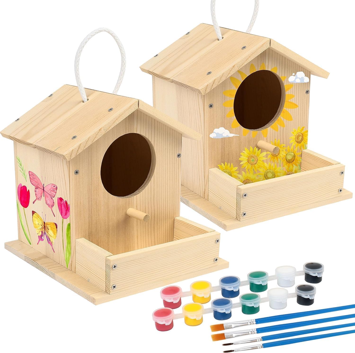 LotFancy 2 Casa Madera Pajaros para Pintar, Casa Pajaros Exterior DIY – Juego