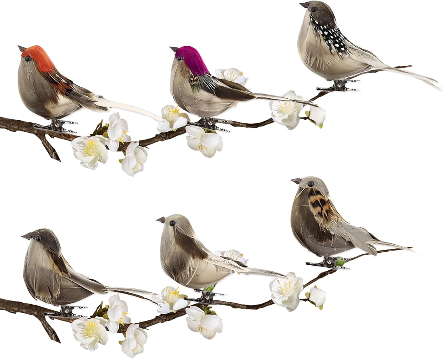 Pajaros Decorativos con Plumas,xlwen 6 Piezas Pájaro De Plumas Artificiales