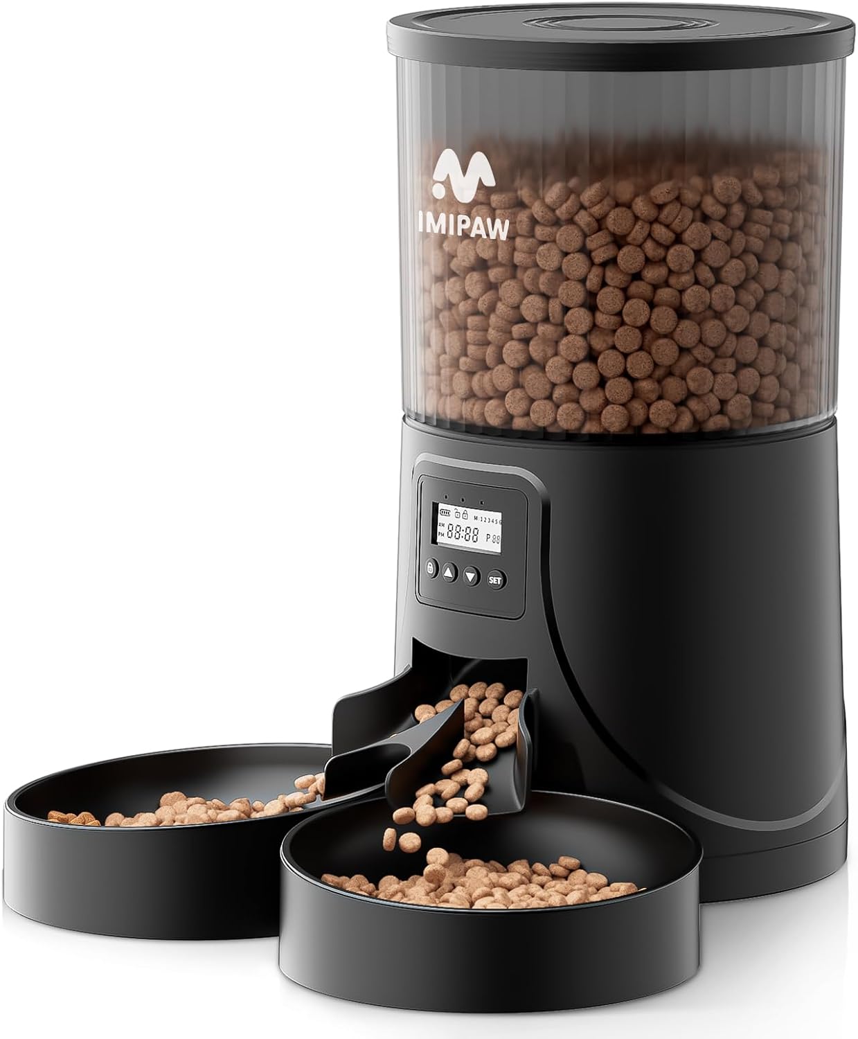 IMIPAW Comedero Gato Automatico - Dispensador Comida con Dos Cuencos