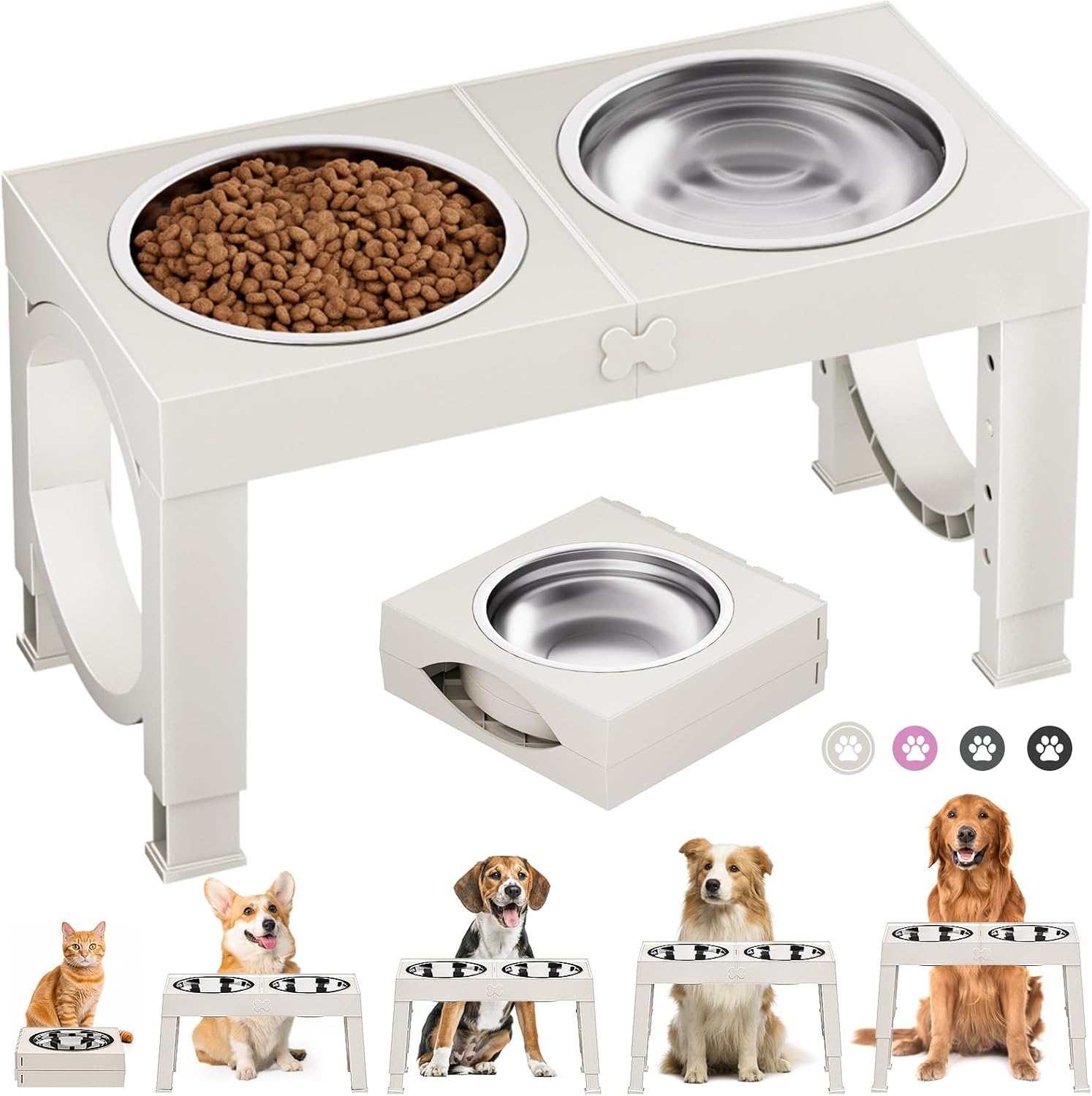 X XBEN Comedero Perro Elevado, Comedero Elevado de 5 Alturas Ajustables, 2X1,5L