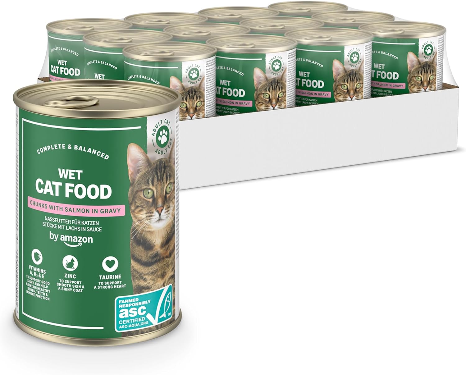 by Amazon - Comida húmeda para Gatos, trozos de salmón ASC en Salsa, 12 x 415 g