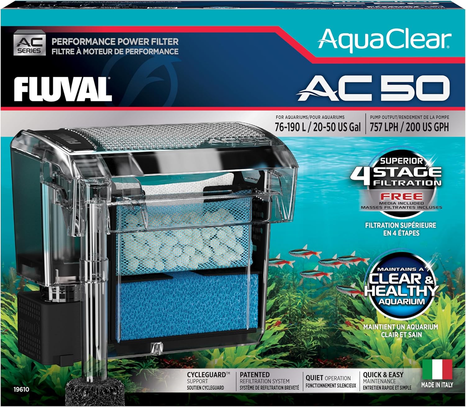 Filtro de Mochila para Acuario Fluval AquaClear AC50, 757 lph
