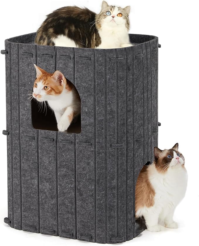 FUKUMARU Cueva Estable de Fieltro para Gatos, Cama de 3 Capas para Dormir