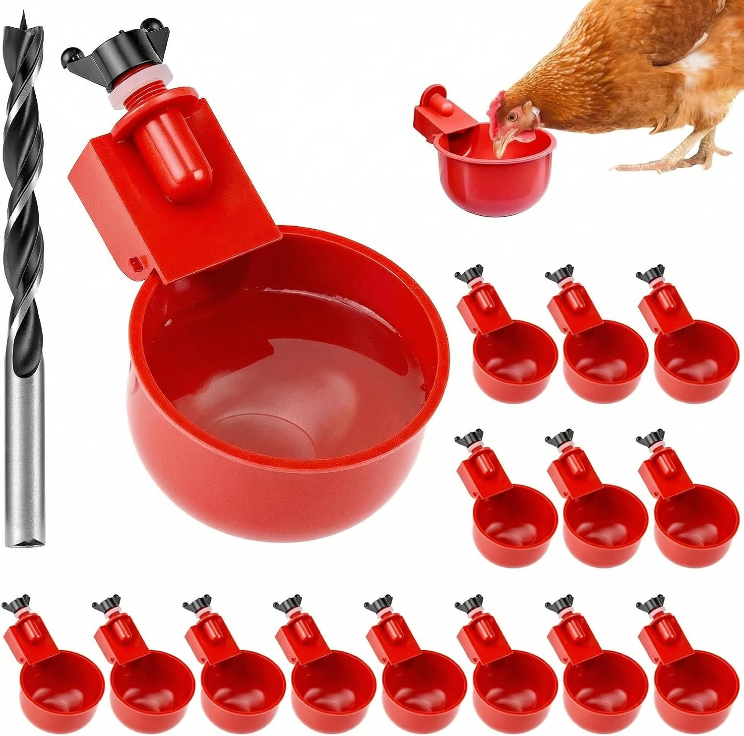 QWORK® Set de 16 Bebederos automáticos para Pollos con Taladro Especial