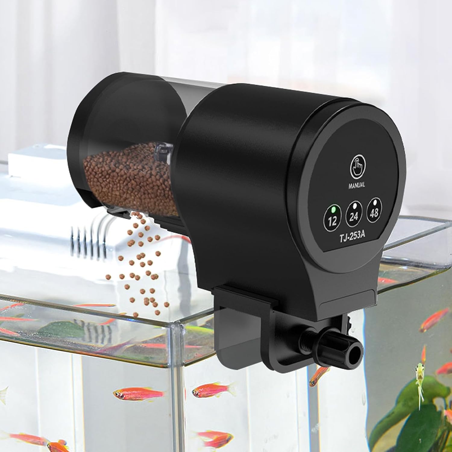 Dispensador automático de peces GERUI: capacidad de 100 ml, dispensador