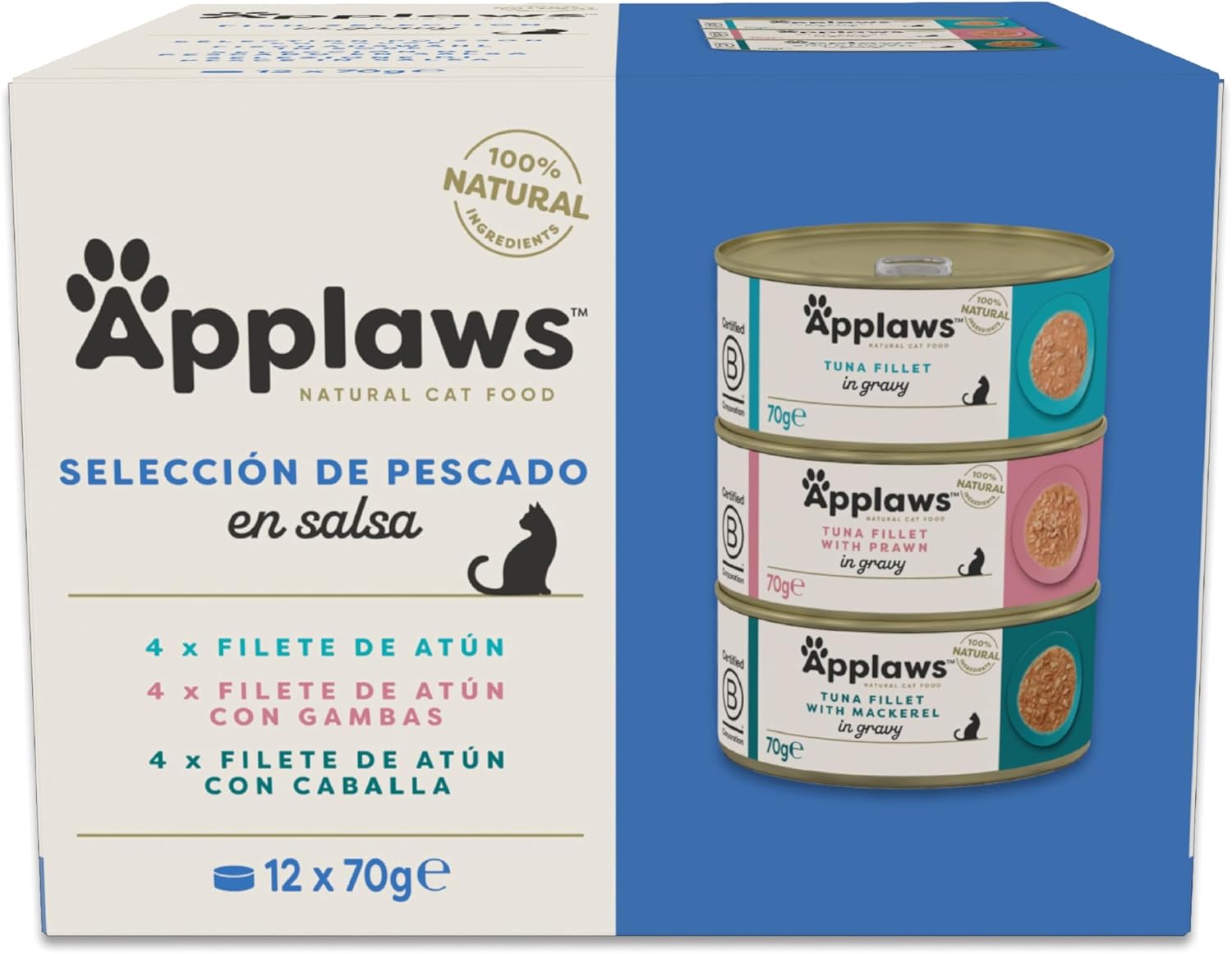 Applaws 100 % Natural Comida húmeda para Gatos Adultos, selección de Pescado