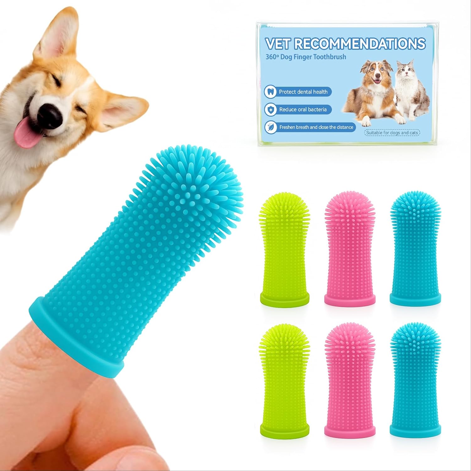 Aujzoo Juego de cepillos de dientes para perros (6 paquetes), cepillo
