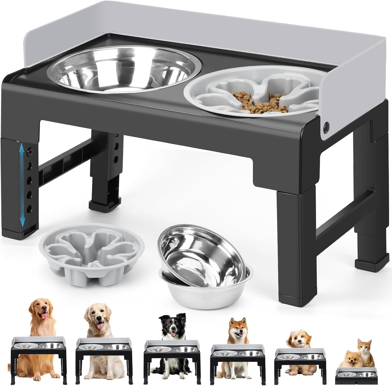 Zivacate Comedero Perro Elevado de 6 Alturas Ajustables y Reclinable – Set 3