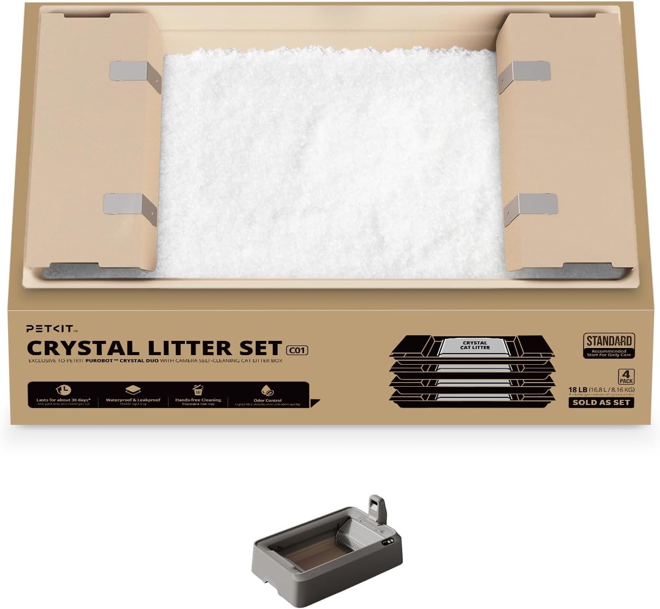 PETKIT Set de Arena Cristalina para Gatos, para PUROBOT Crystal Duo Arenero
