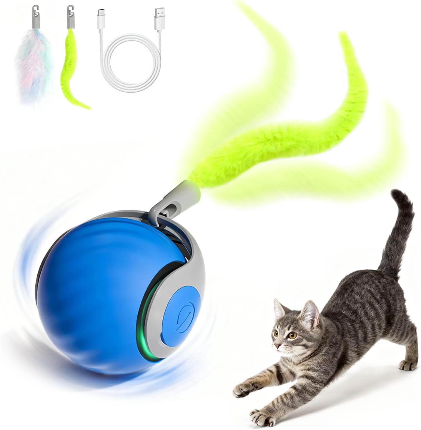 Juguete Interactivo Gato Pelota,Speedy Tail 2.0 Eléctrico Bola de Juguete