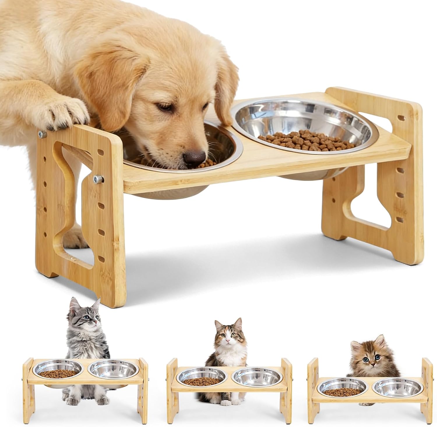 Cuenco para perros de 19,5 cm elevado: madera, altura ajustable, color