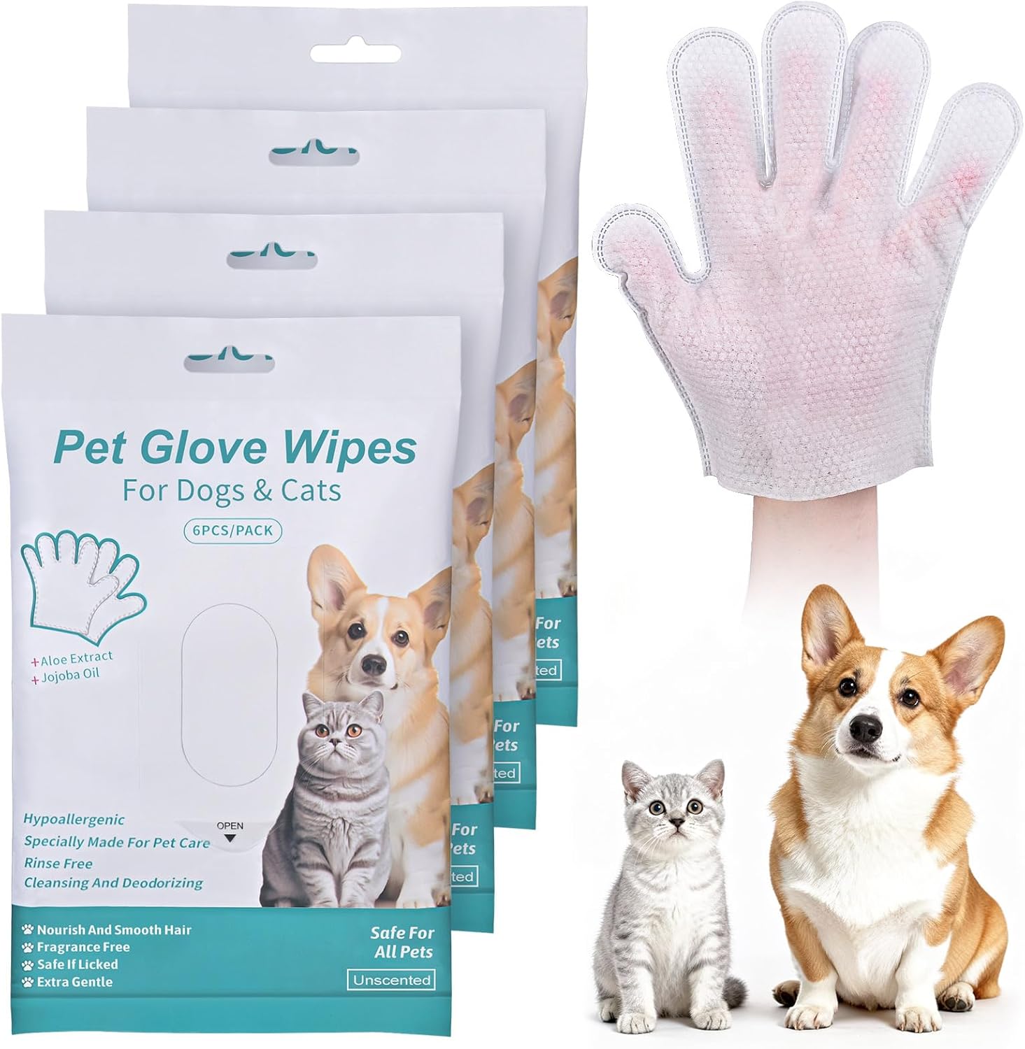 24 Piezas Guantes Lavar Perro Guantes Limpieza Hipoalergénicas Pet Wipes