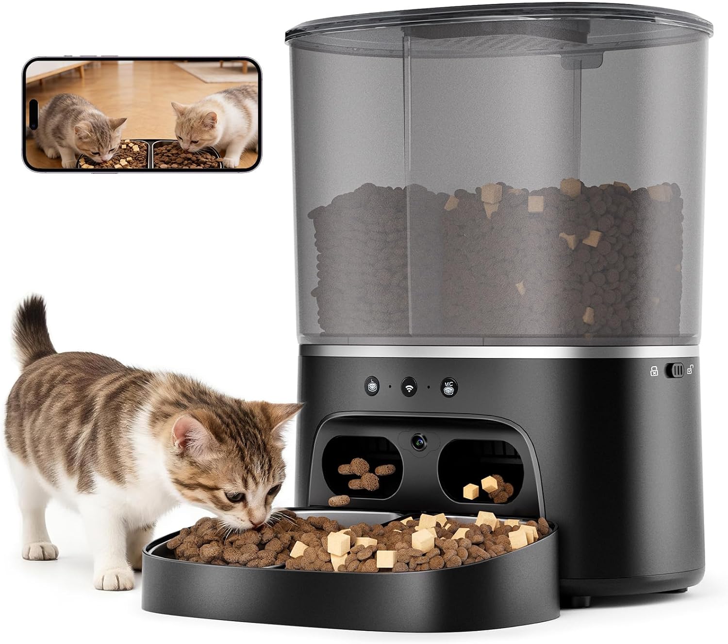 8L Comedero Gato Automático Doble con Cámara 1080P – Acero Inoxidable Diseño