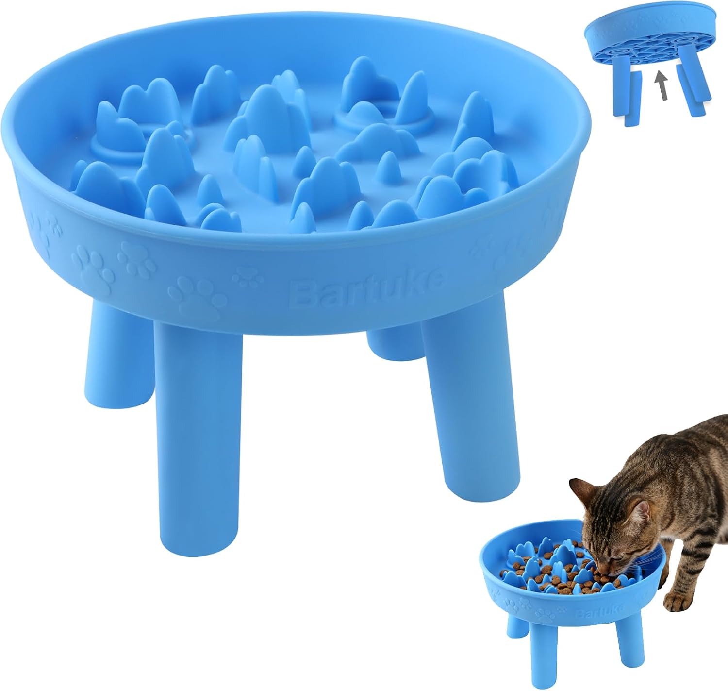Cuenco de silicona para gatos con soporte desmontable, color azul – Cuencos