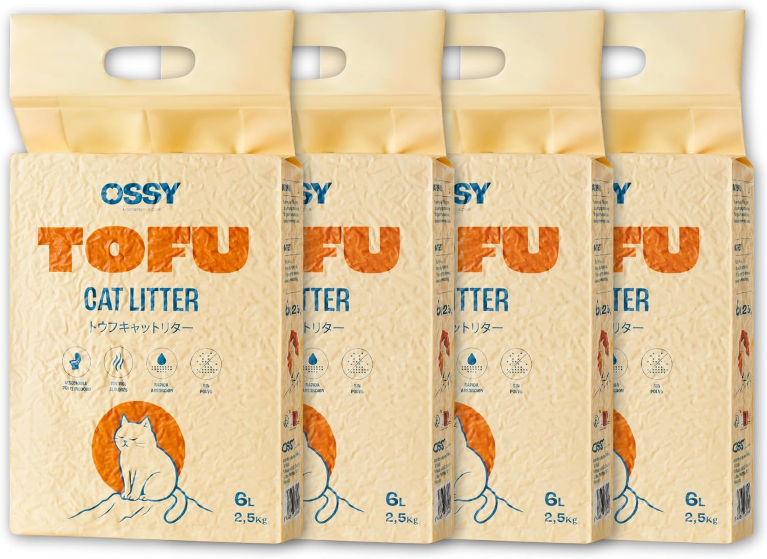 Arena de Tofu para Gatos OSSY X4 10Kg 24L Arena Super Aglomerante Desechable