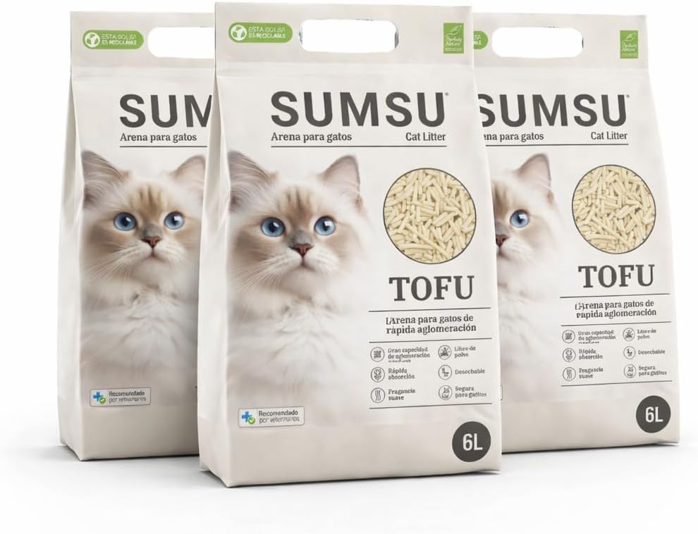 Arena de Tofu para Gatos 18L(1x18L), Aglomerante Rápida, 99% Sin Polvo, Control