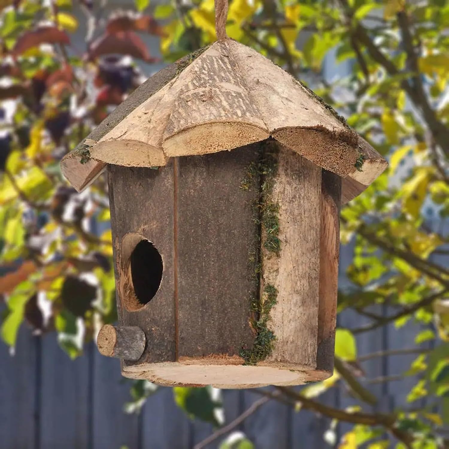 Casa de pájaros de madera natural – Caja de anidación de pájaros resistente