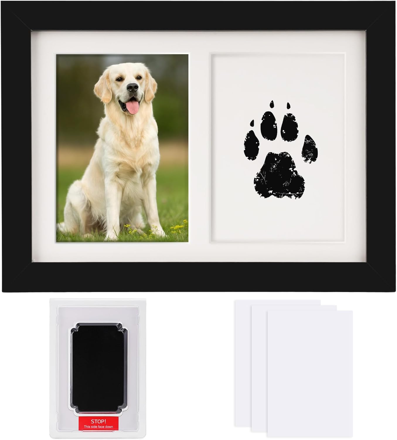 Huella Perro, Kit Huella Mascota Perro y Gato, Marco de Fotos Madera, Tinta