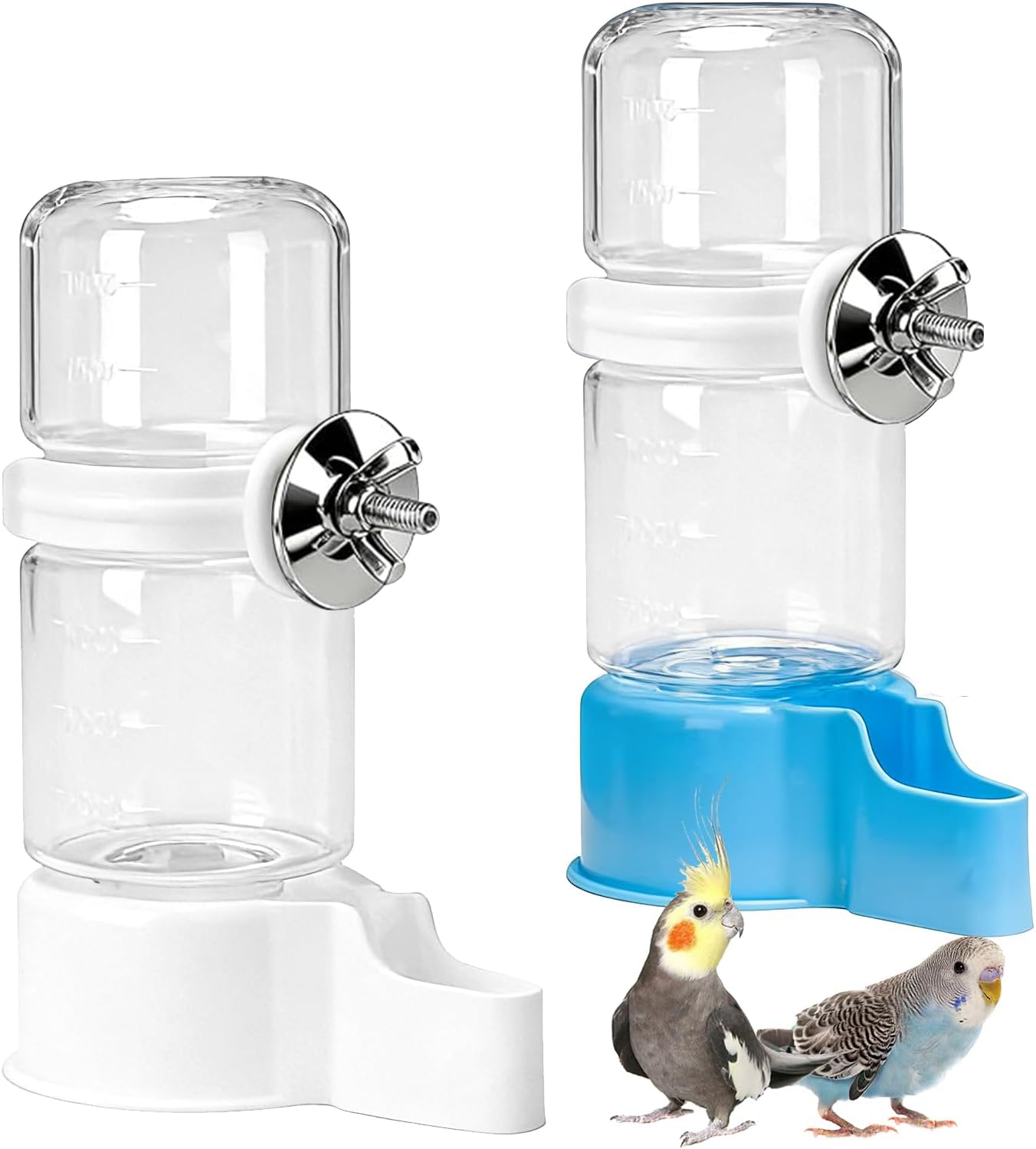 2 Bebederos Automáticos para Pájaros, Capacidad 140ml, Colores Blanco y Azul