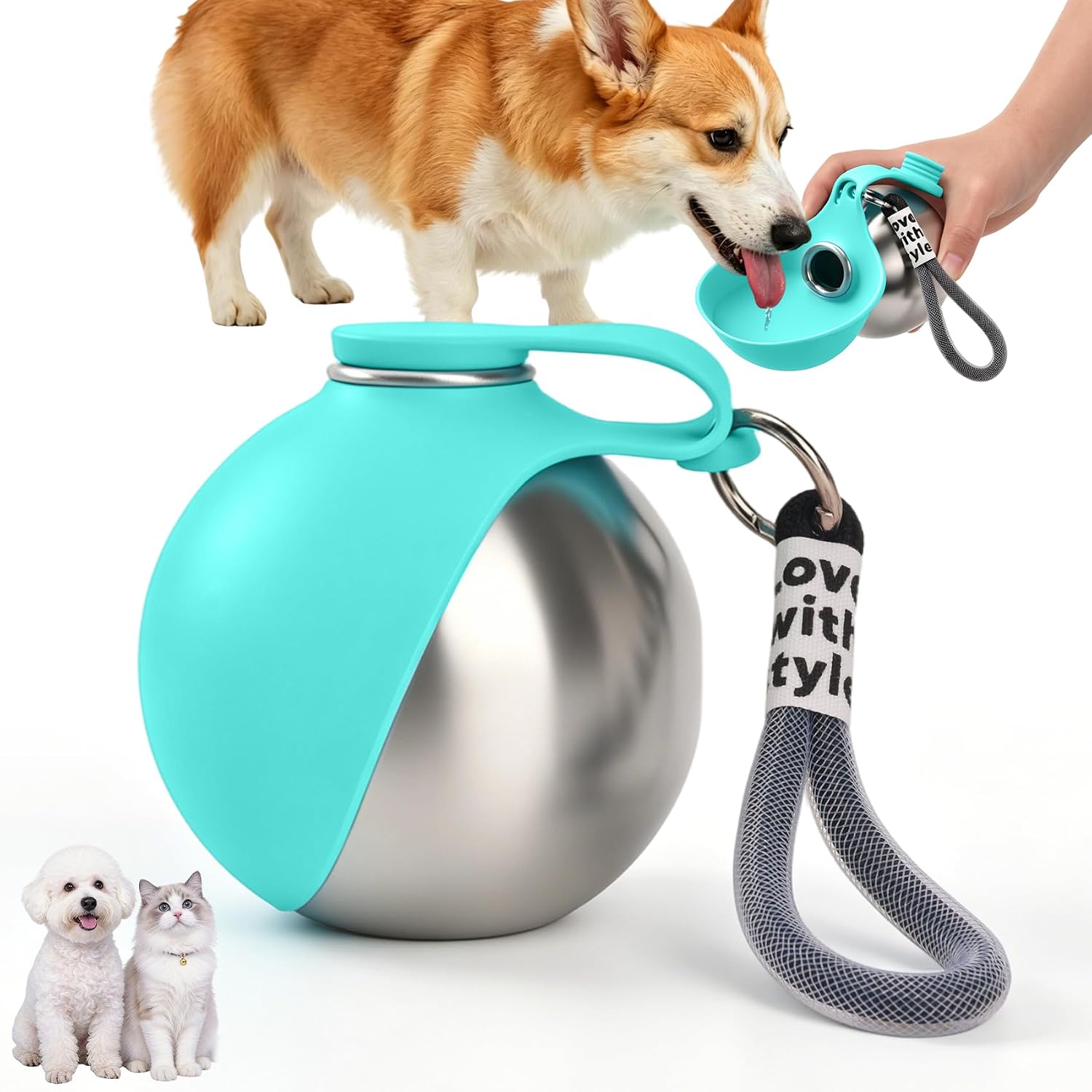 Bebedero Portátil para Perros, 285ml Botella de Agua para Perros de Acero