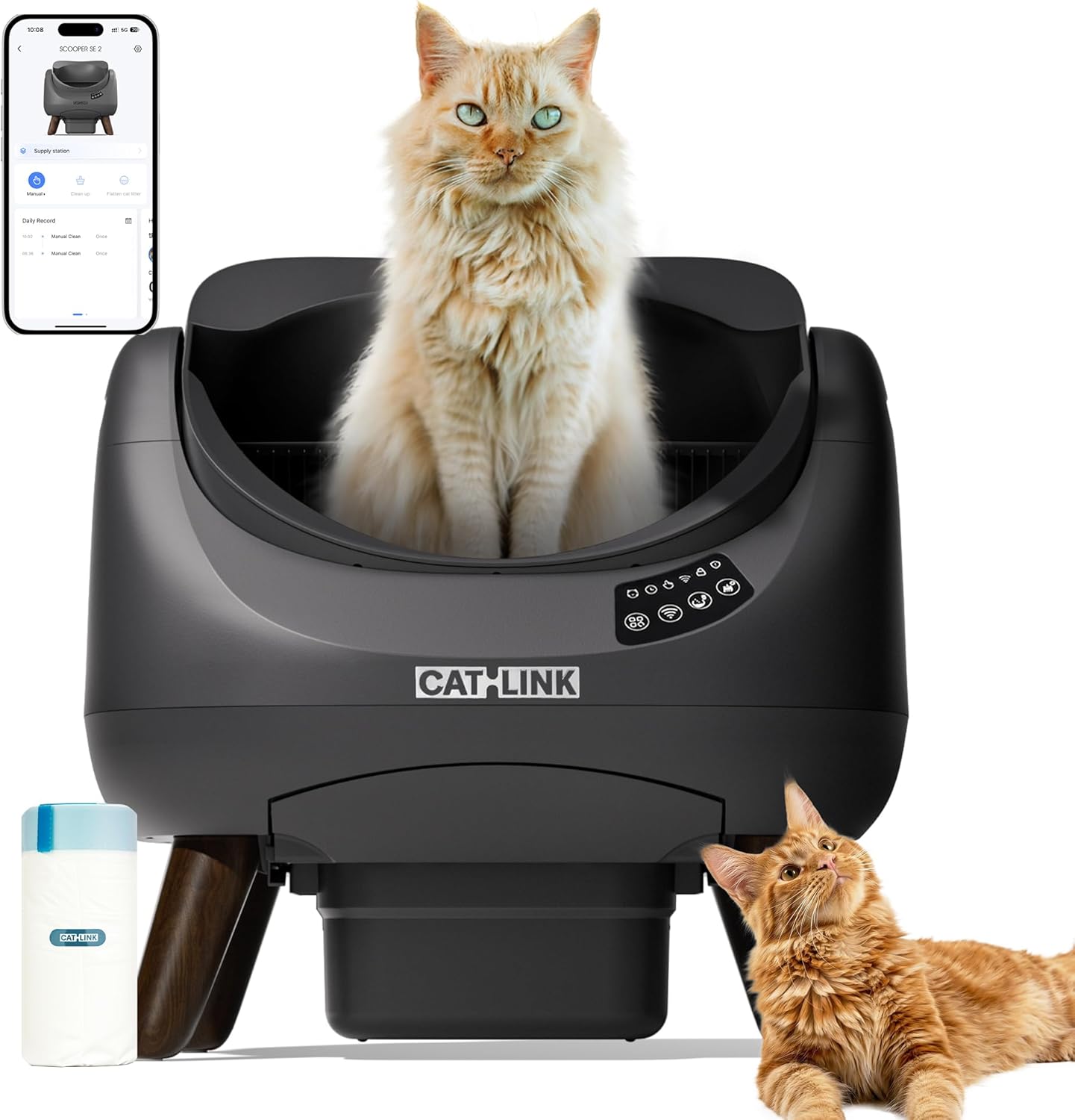CATLINK Arenero Autolimpiable para Gatos, Caja de Arena Automática con Entrada