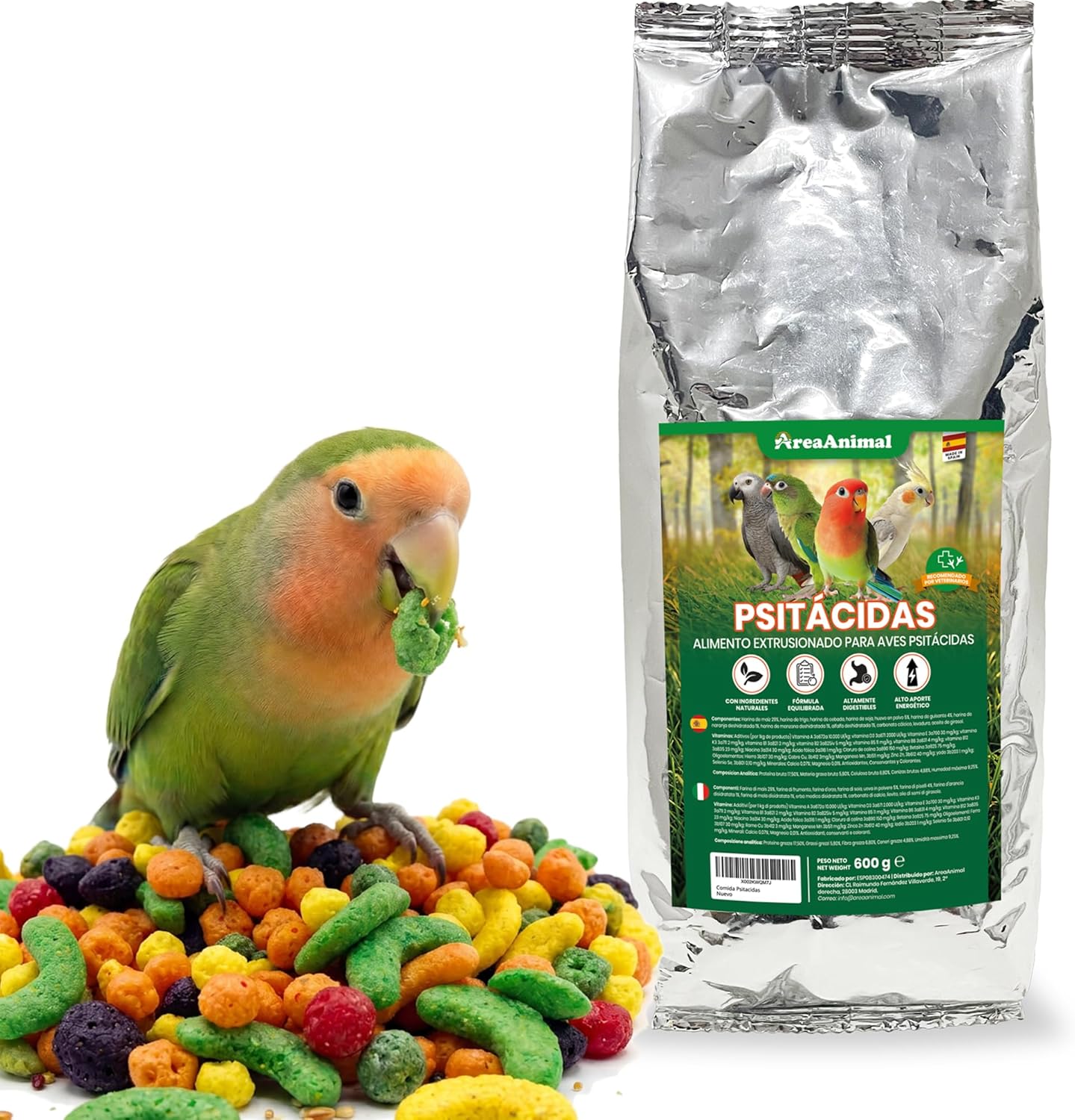 Alimento para Aves Psitácidas 600G, Comida Agapornis, Comida Periquitos
