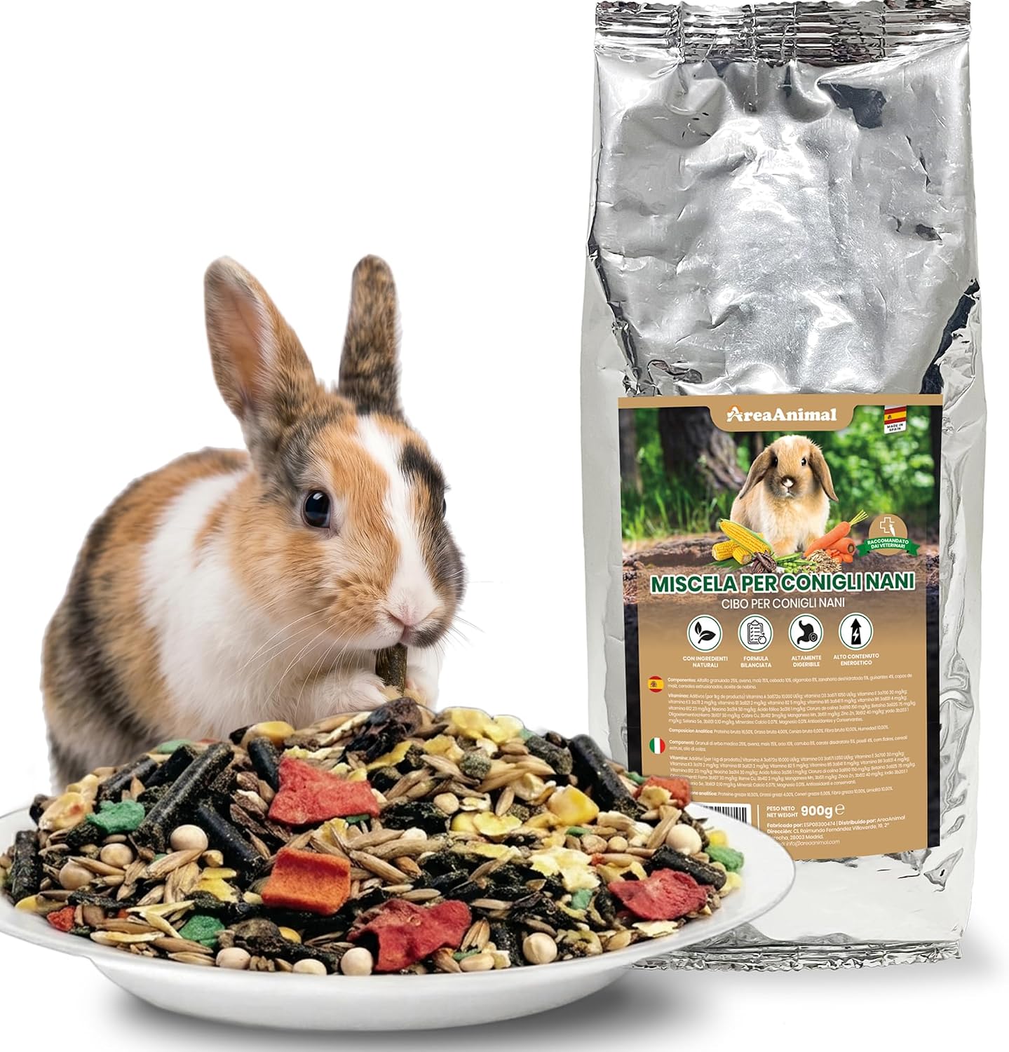 Comida Conejo Enano 900G, Comida Conejos Enanos con Ingredientes Naturales