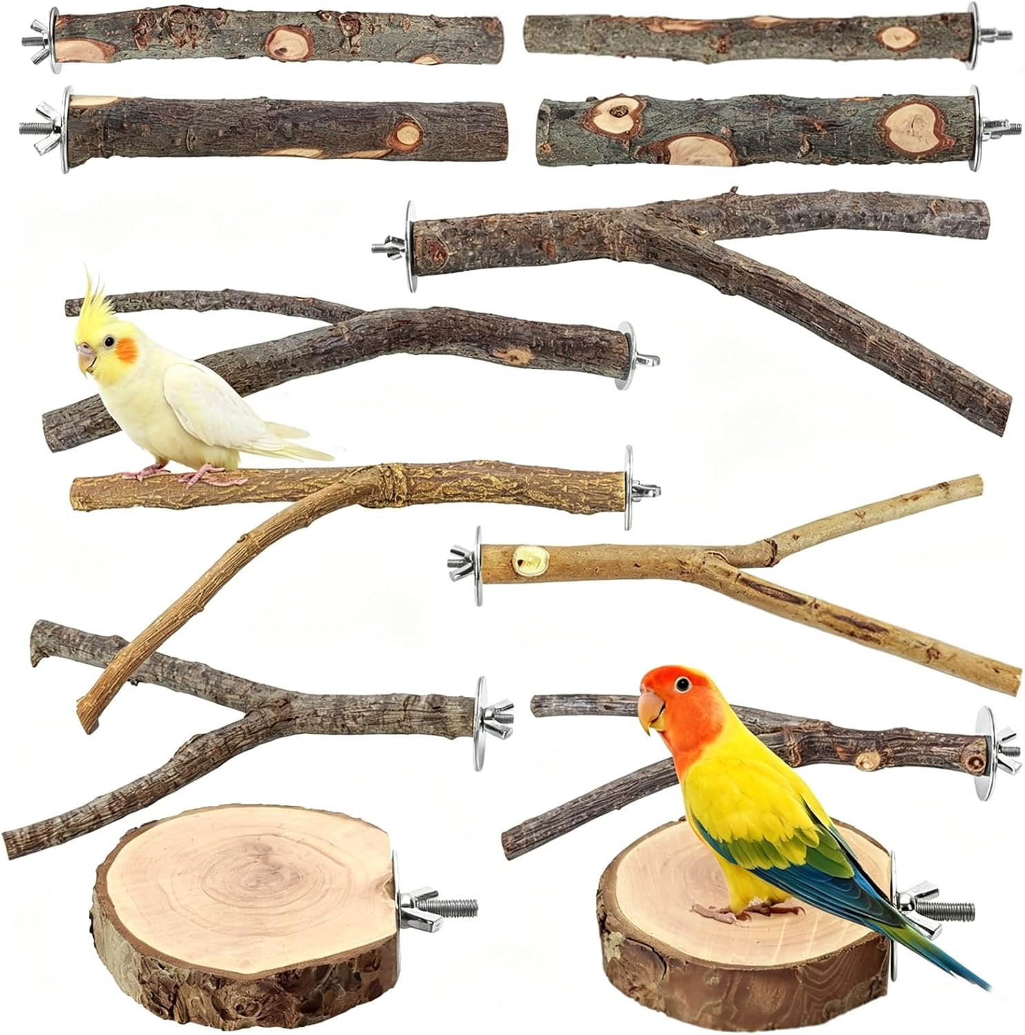 12 Piezas Percha de Madera para Pájaros Periquitos con Tornillos – Perchas