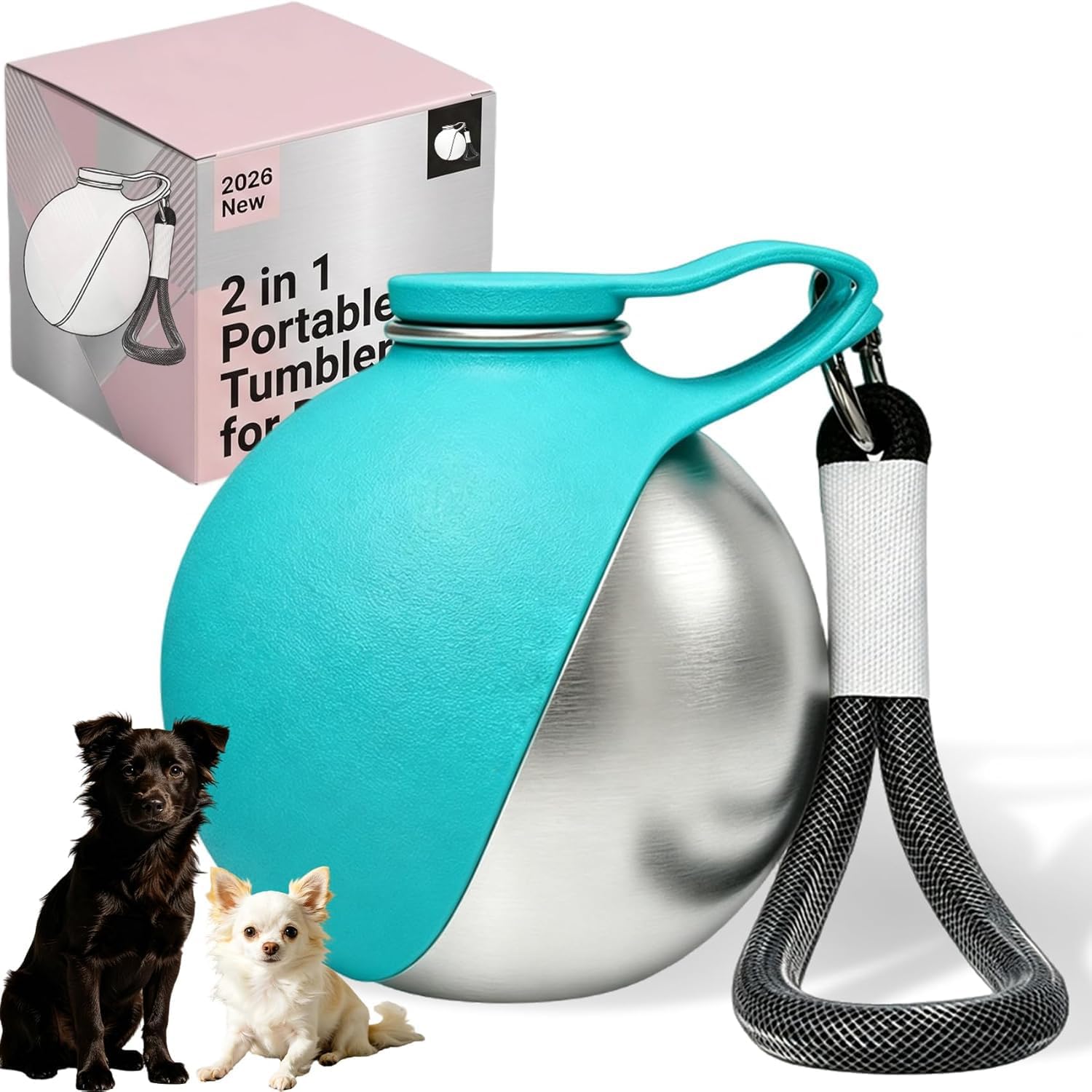 Botella de agua portátil para perros, de acero inoxidable plegable, silicona