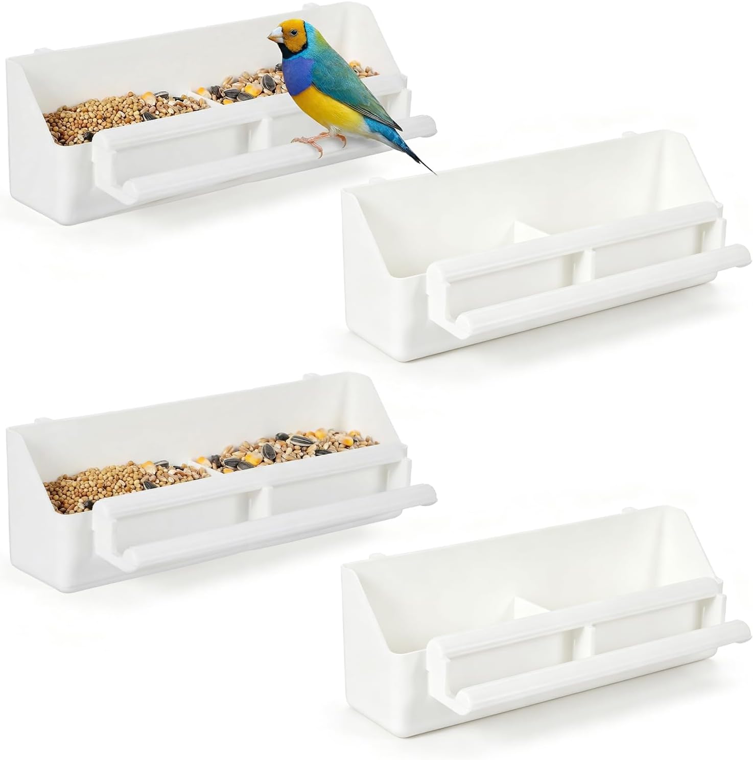 4 Piezas Comederos para Pajaros,21x5cm Diseño de Jaula de Plástico – Separación