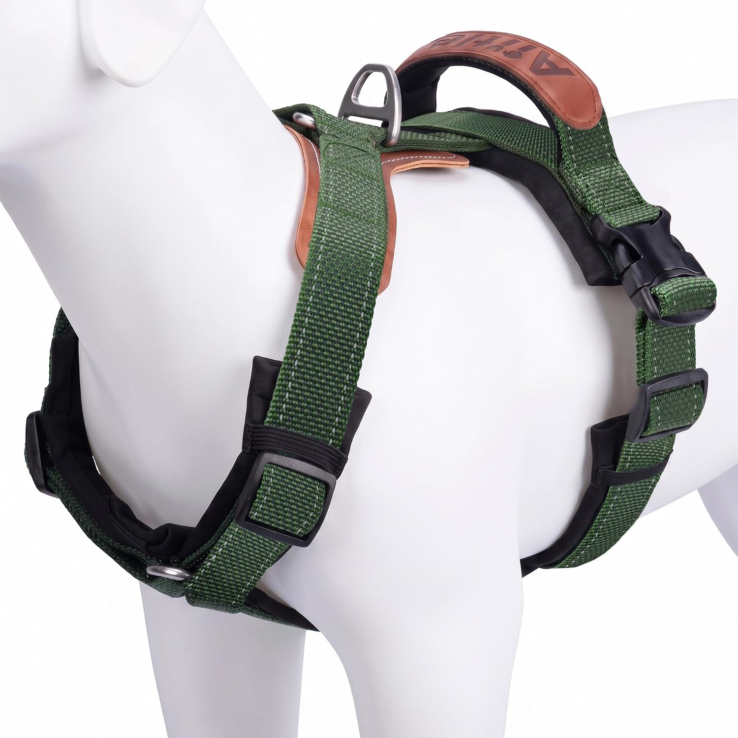 AIITLE Arnés Antitirones Ajustable para Perro con Acentos de Cuero, Verde XL