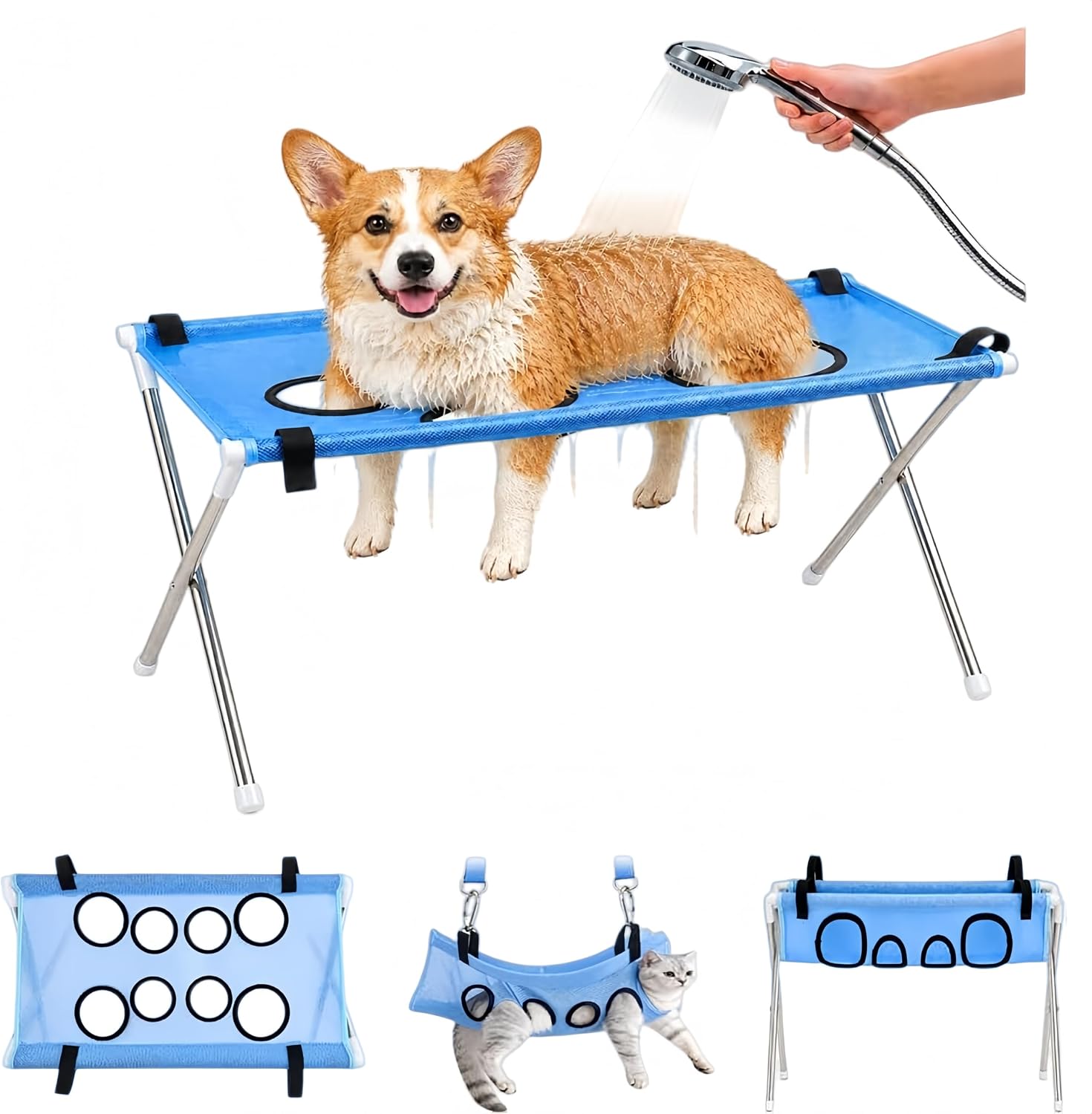 Bañera para Perros, Mesa de Peluquería Canina con Hamaca 8 Agujeros，B – Soporte